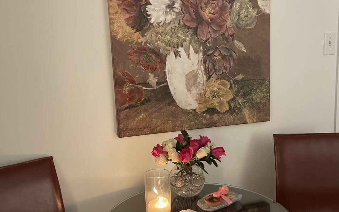 Cozy corner with floral painting and table